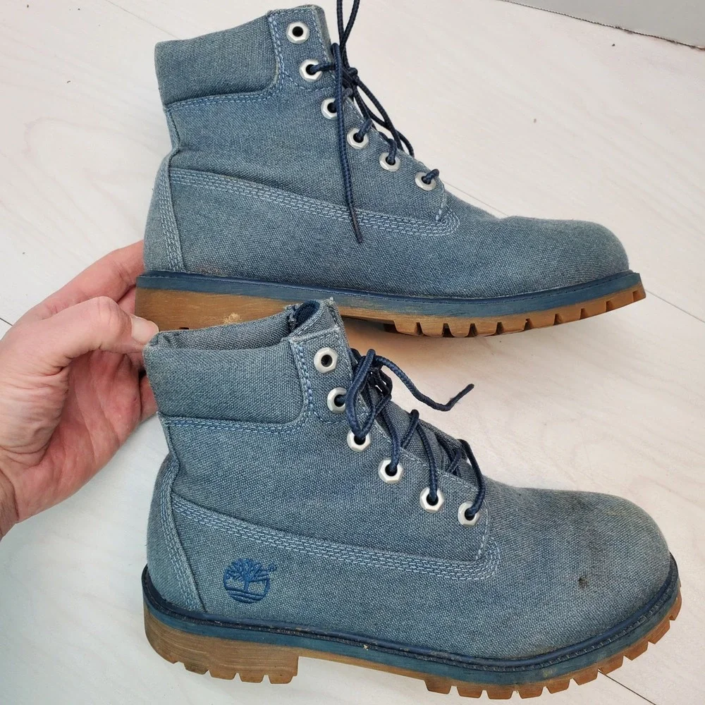 Timberland Boys A1VHV Blue Denim Canvas Lace Up Ankle Boots Size 6 Kids Gorpcore